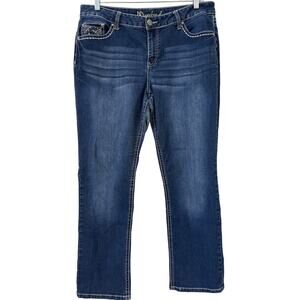 New Directions Weekend Size 16 Straight Leg Jeans Black & Silver Embellishments